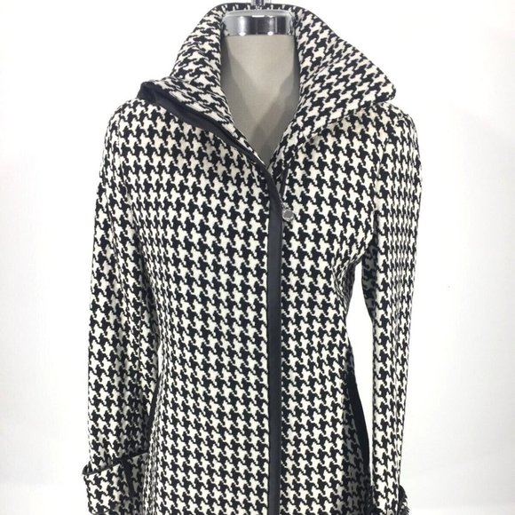 New! Calvin Klein Modern Black/White Houndstooth Women's Coat size 2 - Picture 1 of 7